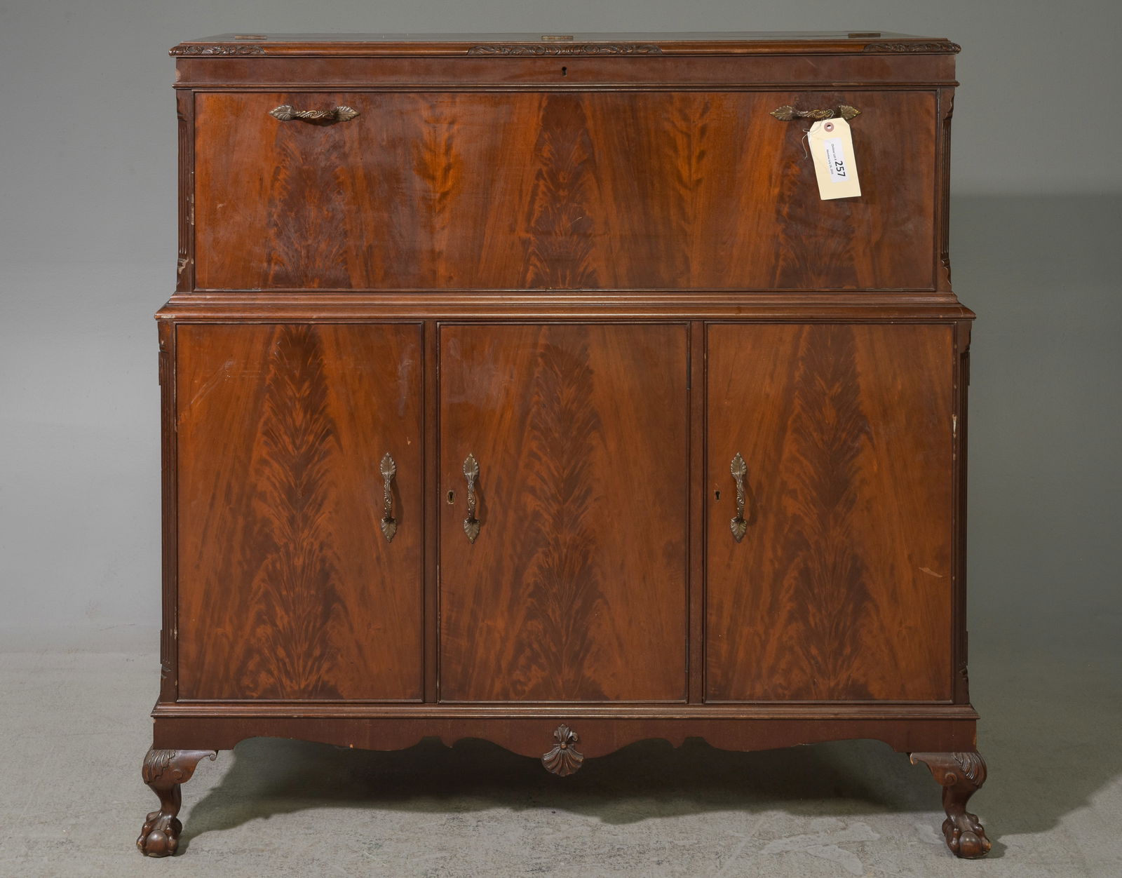 British Mahogany Ball & Claw Cocktail Cabinet: British Mahogany Ball & Claw Cocktail / Bar Cabinet - 48 in tall x 48 x 19.5