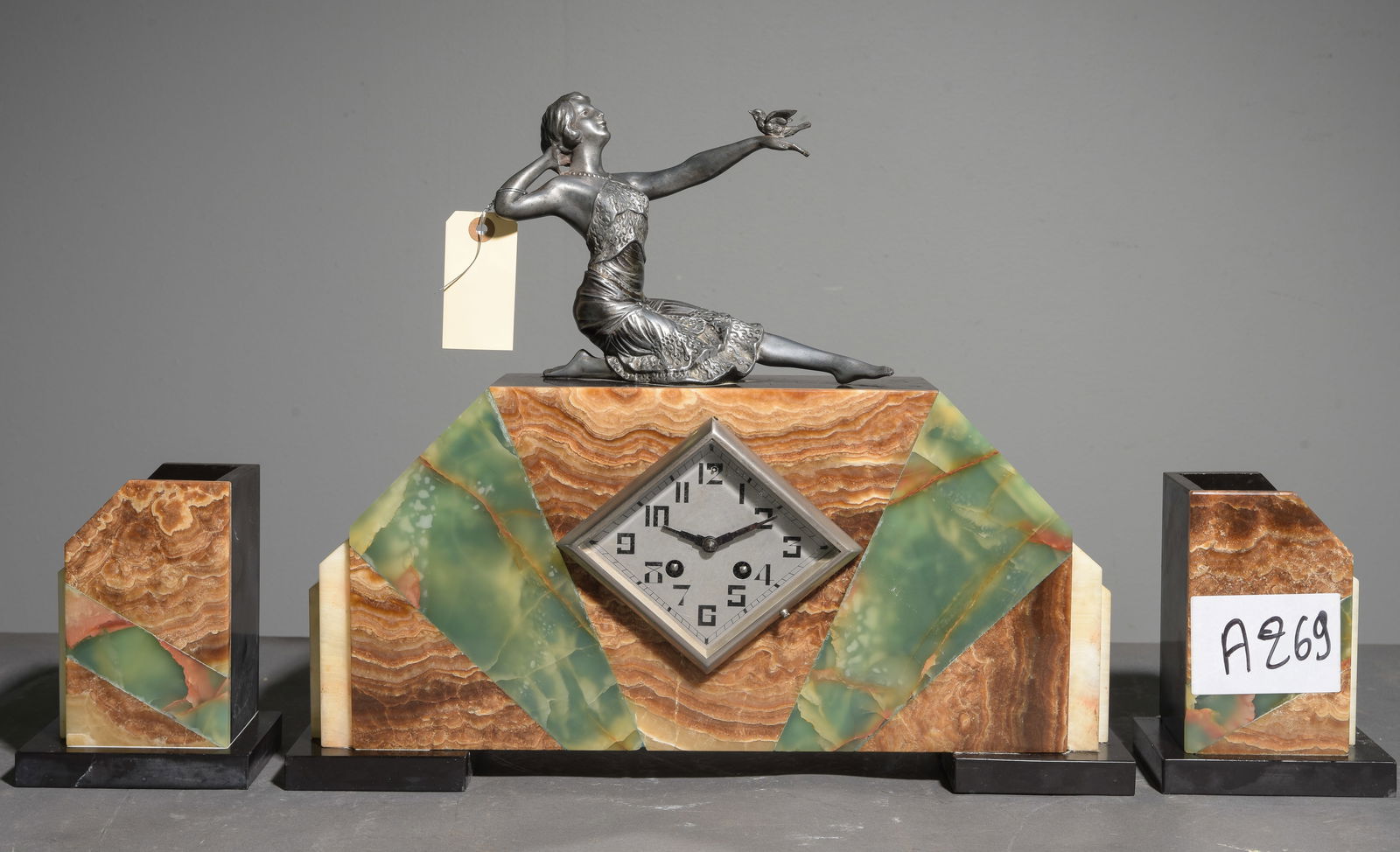 3pc Art Deco Style Marble Clock with Garnitures (1 of 6)