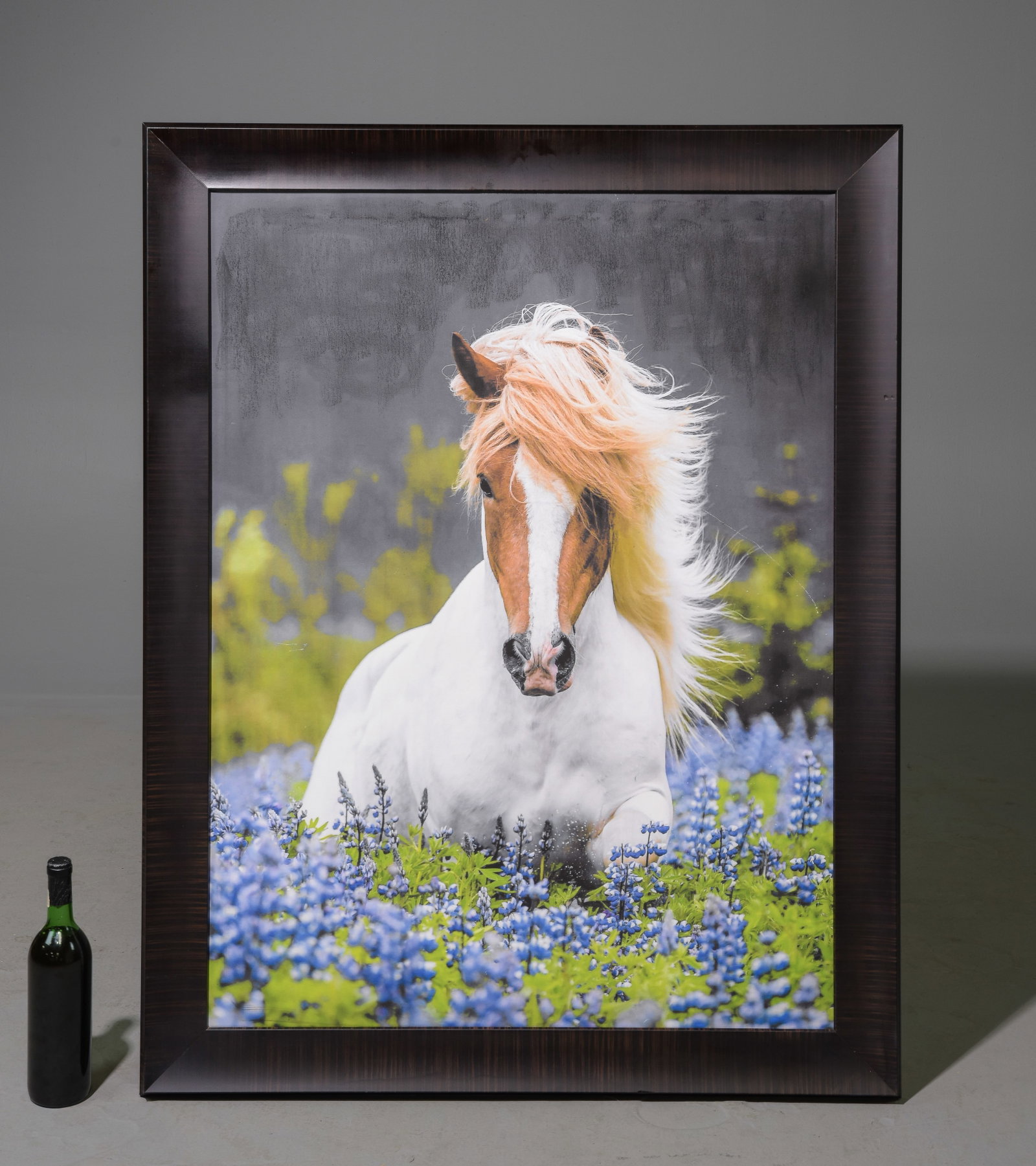 Framed Horse In Bluebonnet Field Print on Canvas: Framed Horse In Bluebonnet Field Print on Canvas - 46 in tall x 36 x 1.5