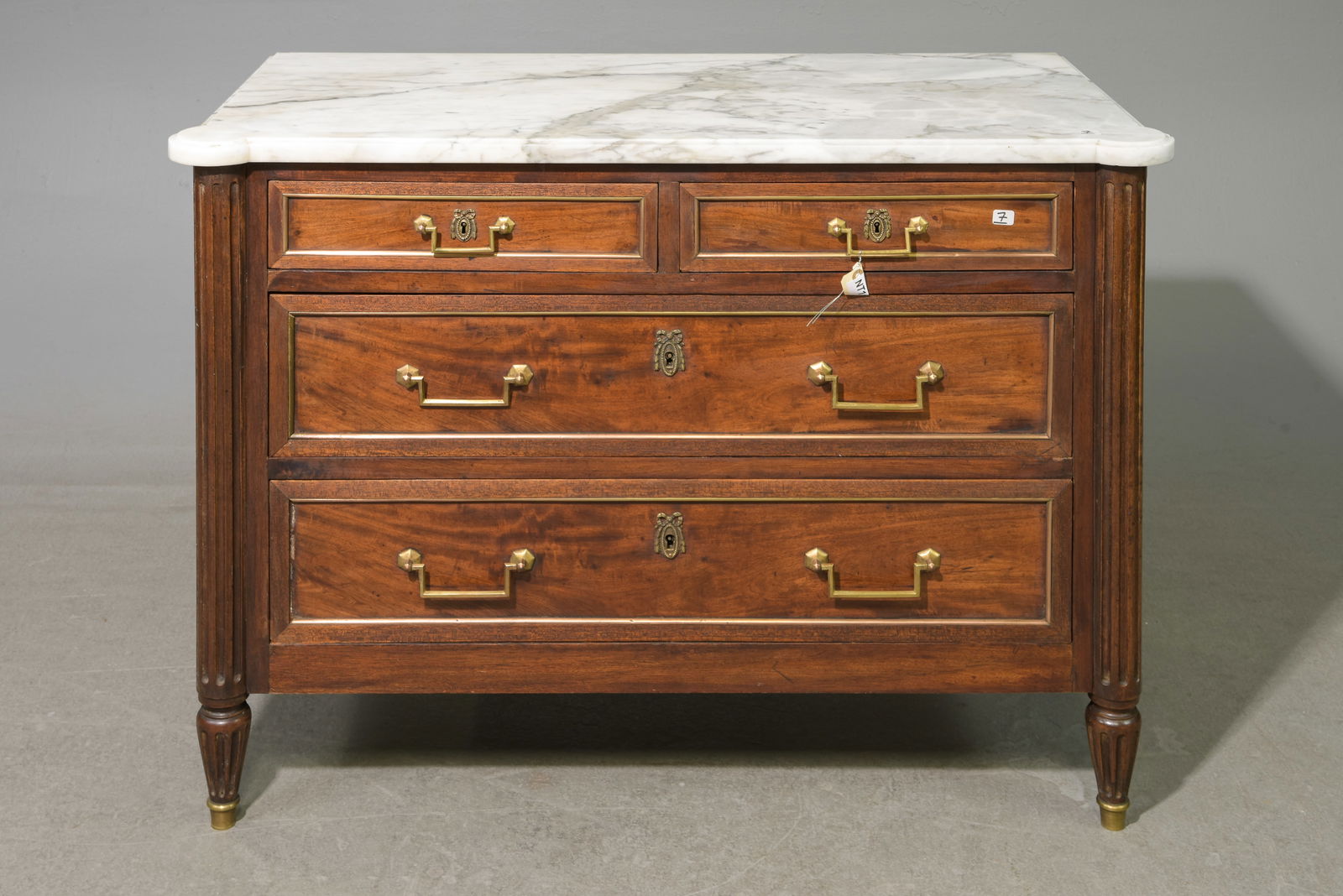 Louis XVI Style White Marble Top Three Drawer Chest (1 of 3)