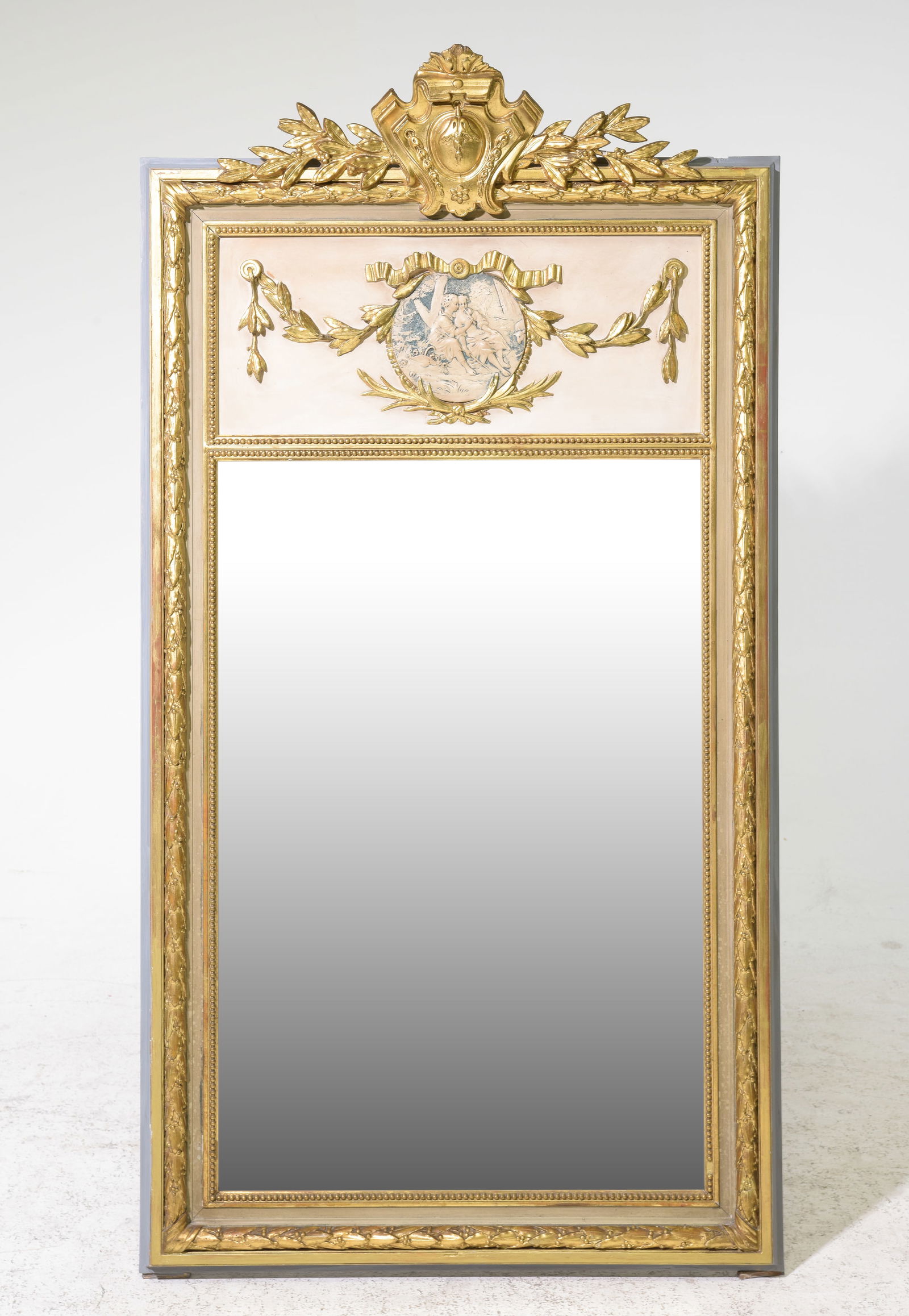 Louis XVI Style Gold & Painted Framed Trumeau Mirror (1 of 5)
