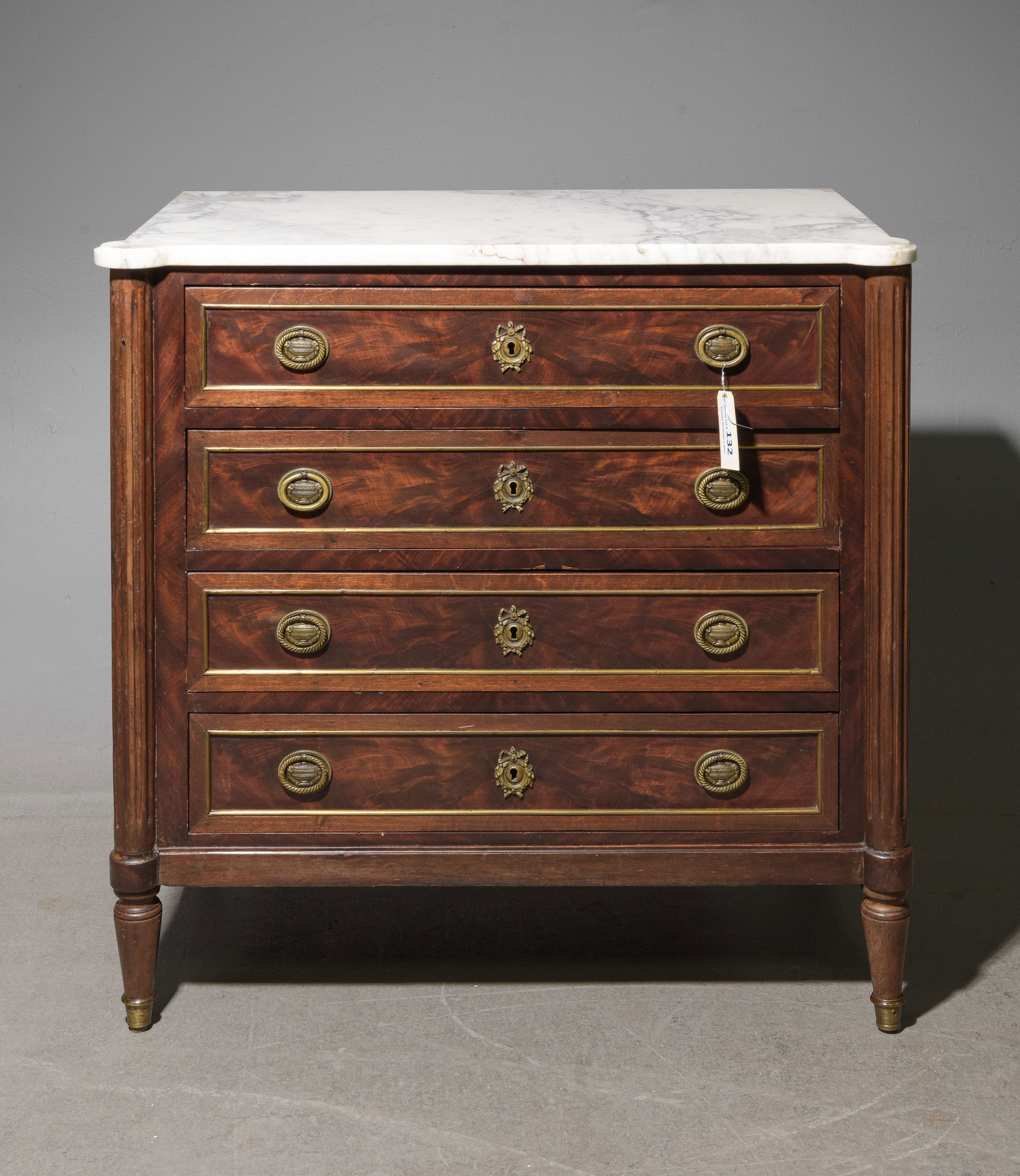 Louis XVI Style White Marble Top 4 Drawer Chest (1 of 5)