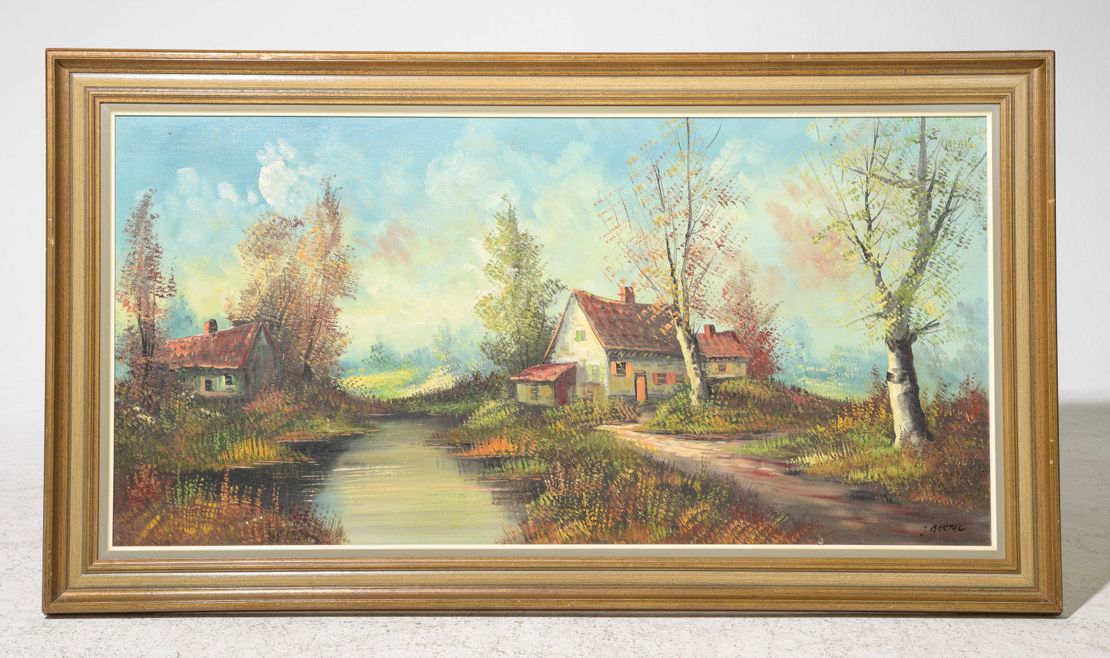 J. Bertal Framed Oil on Canvas Landscape: J. Bertal Framed Oil on Canvas Landscape - 30 in tall x 54.25 x 1.5, The work itself is 23.75 x 47.25
