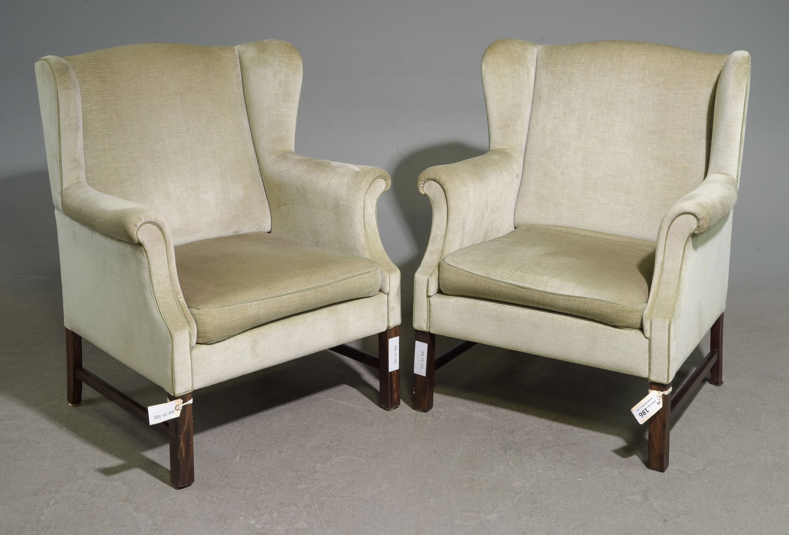 Danish Pair of Green Upholstered Wing Back Chairs (1 of 3)