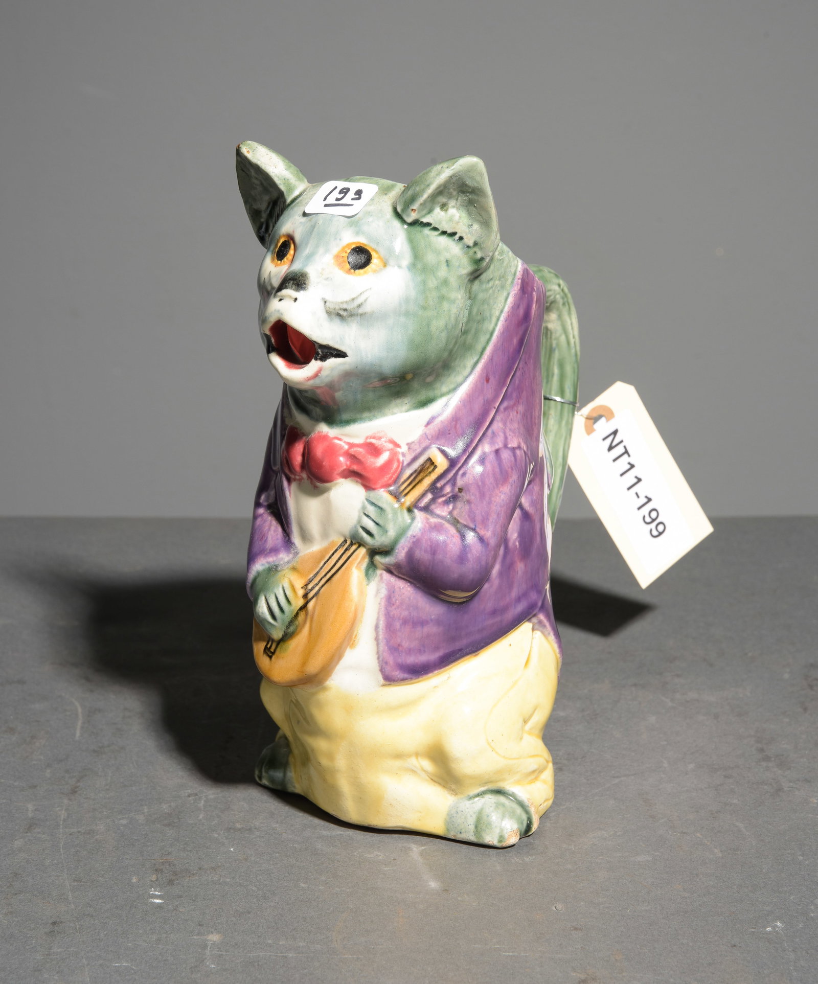 French Majolica Cat Pitcher: French Majolica Cat Pitcher - 9 in tall x 7 x 4