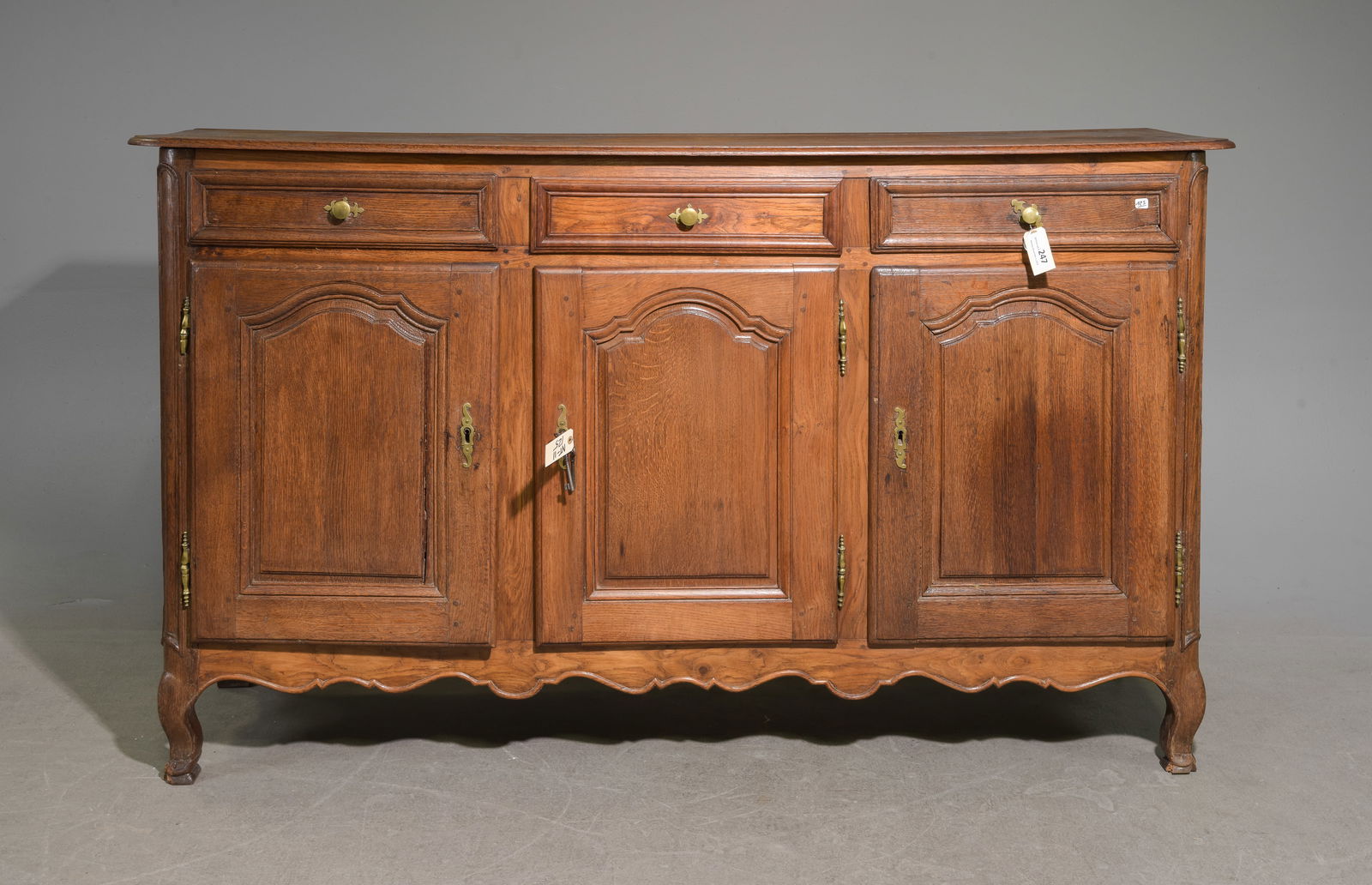 Louis XV Style Oak Sideboard / Enfilade: French Louis XV Style Oak Sideboard / Enfilade - 45 in tall x 77 x 20.5