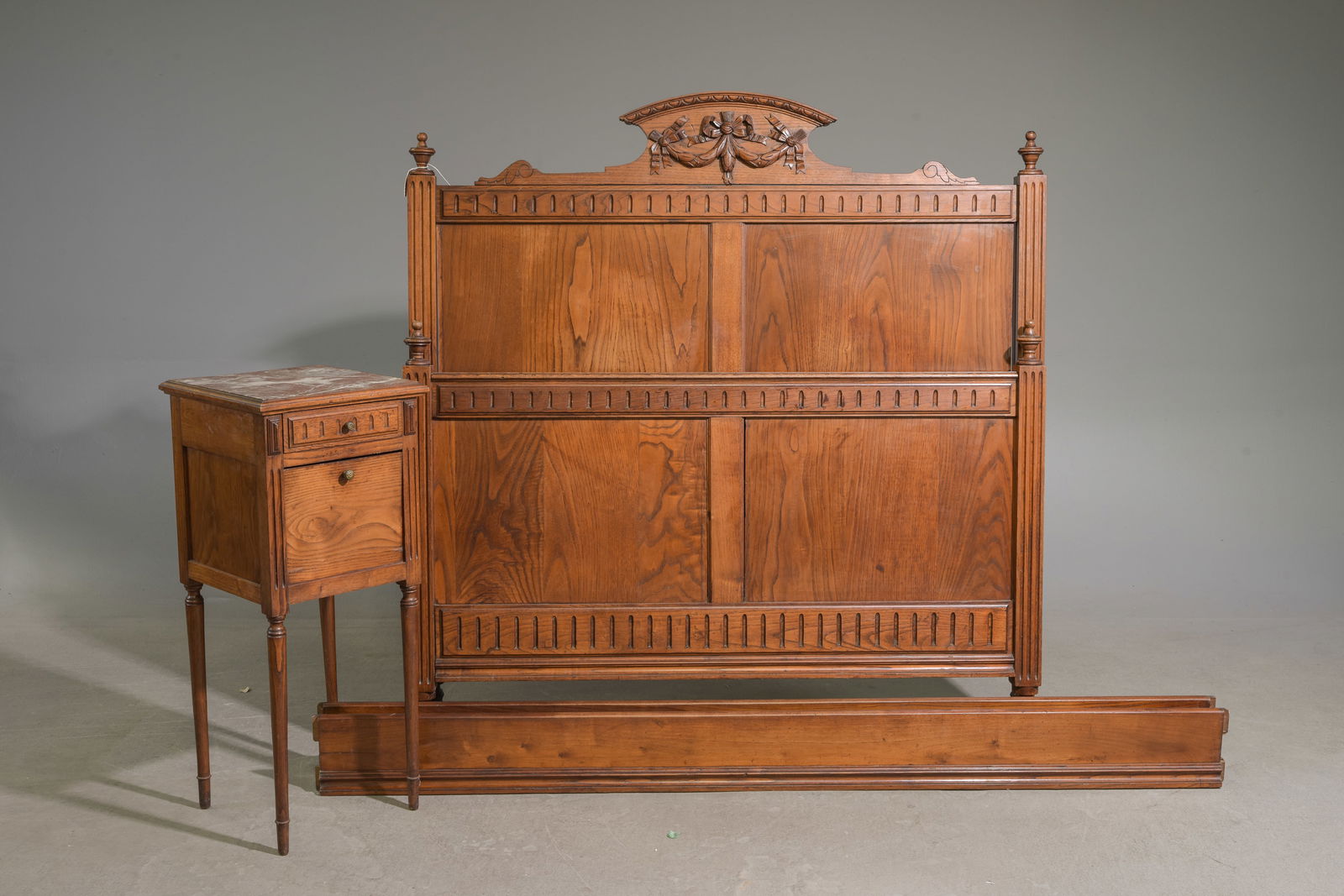 Henri II Style Oak Bed with Rails & Nightstand (1 of 6)