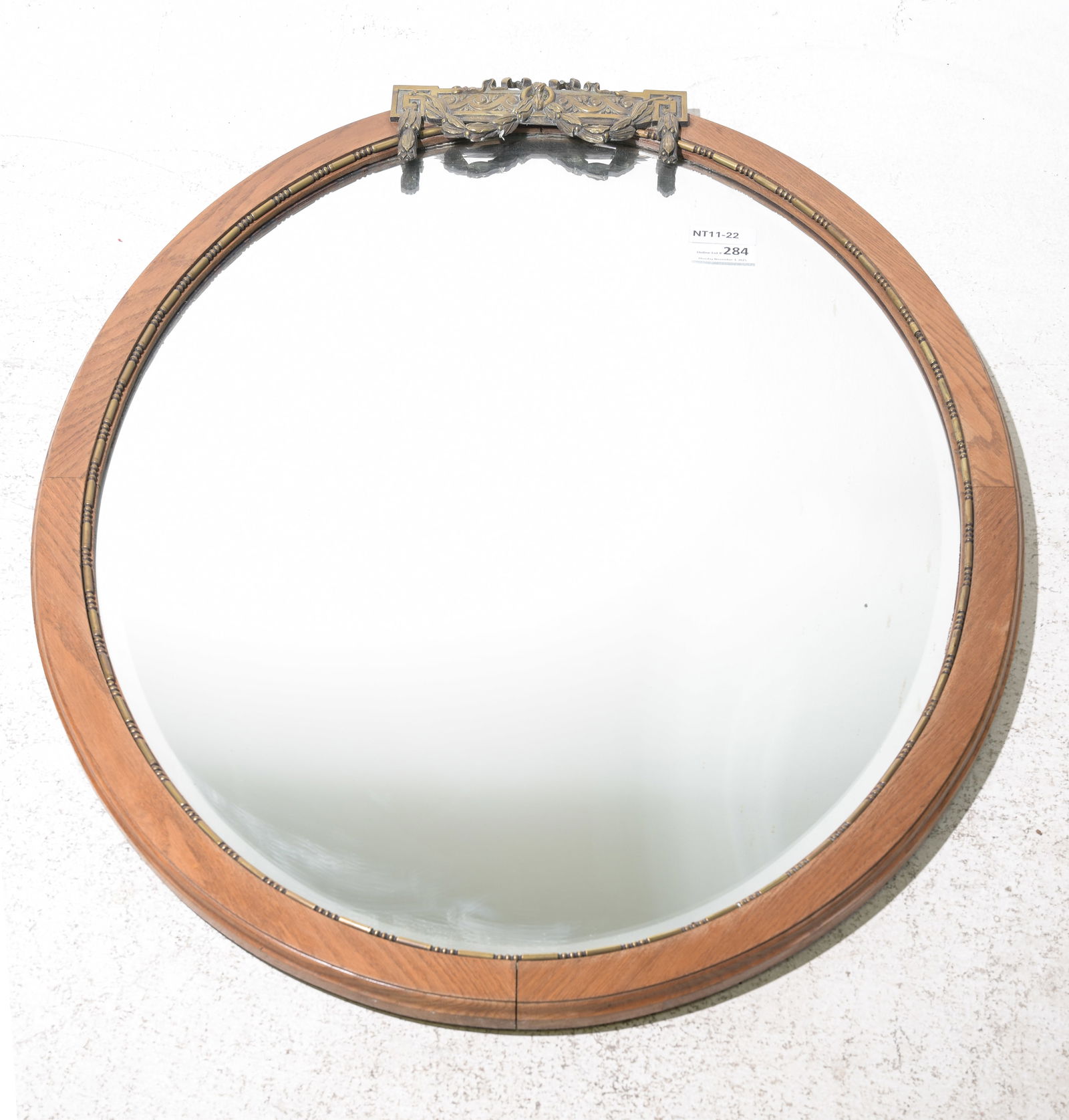 French Large Oval Oak Framed Beveled Mirror (1 of 5)