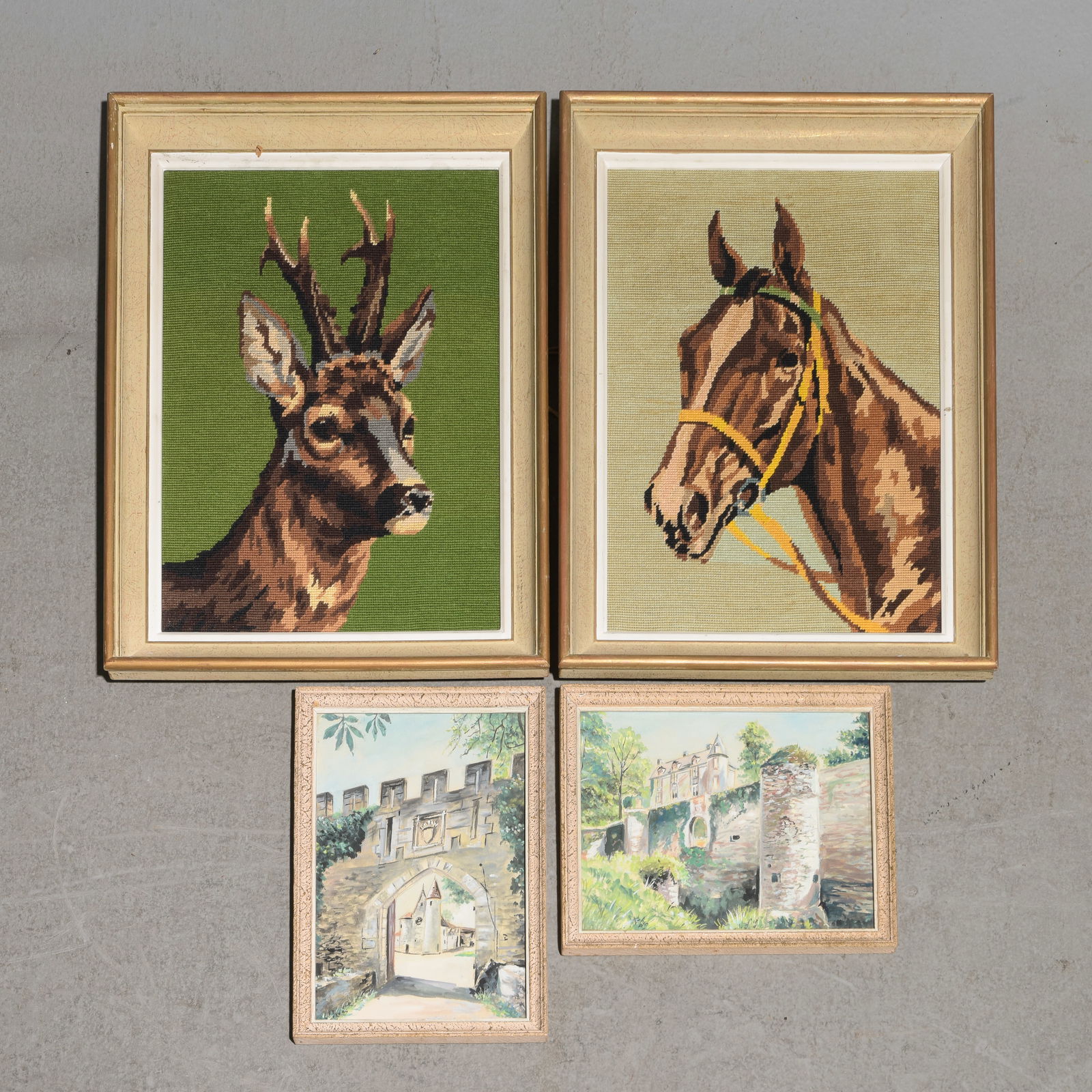 4pcs - 2 Framed Watercolors & 2 Needlepoints (1 of 6)