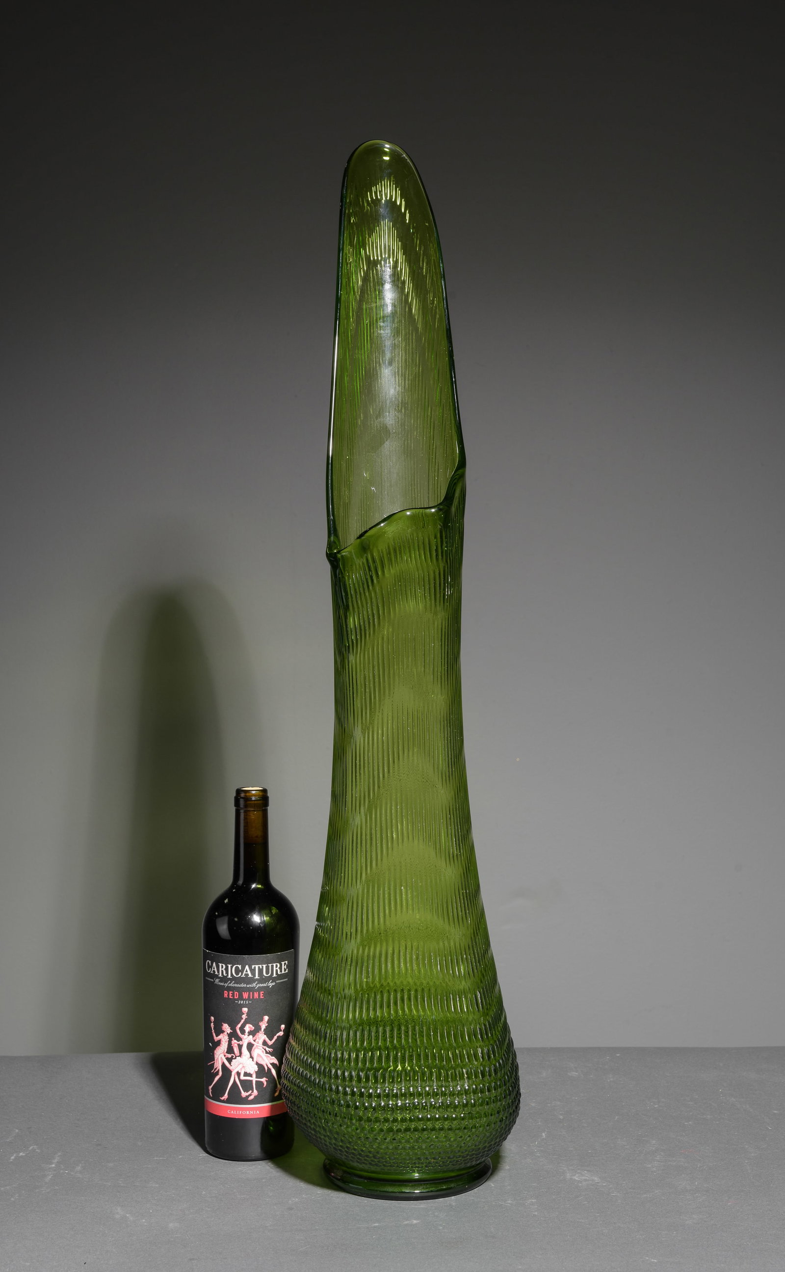 American Green Glass Swung "Stretch" Vase: American Green Glass Swung "Stretch" Vase - 32.5 in tall x 7.5 x 7.5