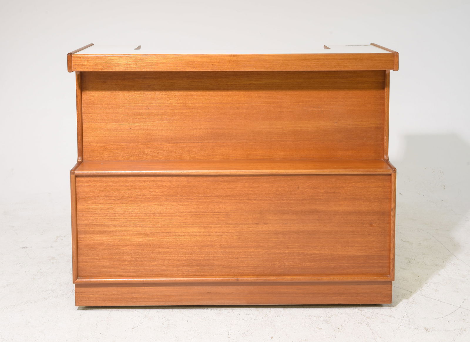 Mid Century Modern Laminate Top Home Bar: Danish Modern Style Teak Home Bar with White Laminate Top - 39.5 in tall x 48 x 16