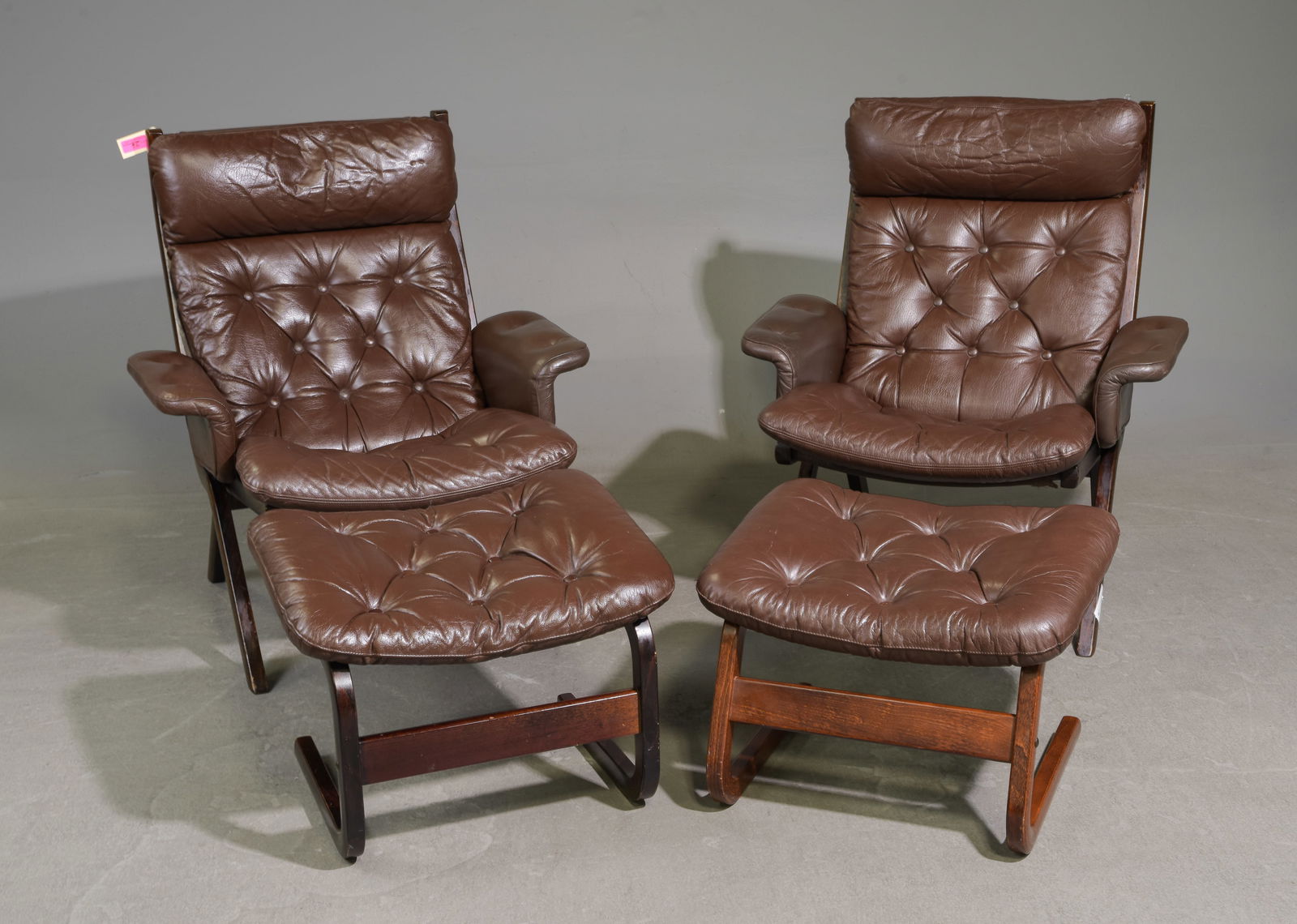 2 Mid Century Modern Ekornes "Uno" Chairs with Stools (1 of 3)