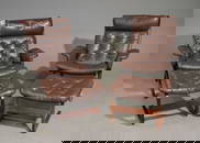 2 Mid Century Modern Ekornes "Uno" Chairs with Stools