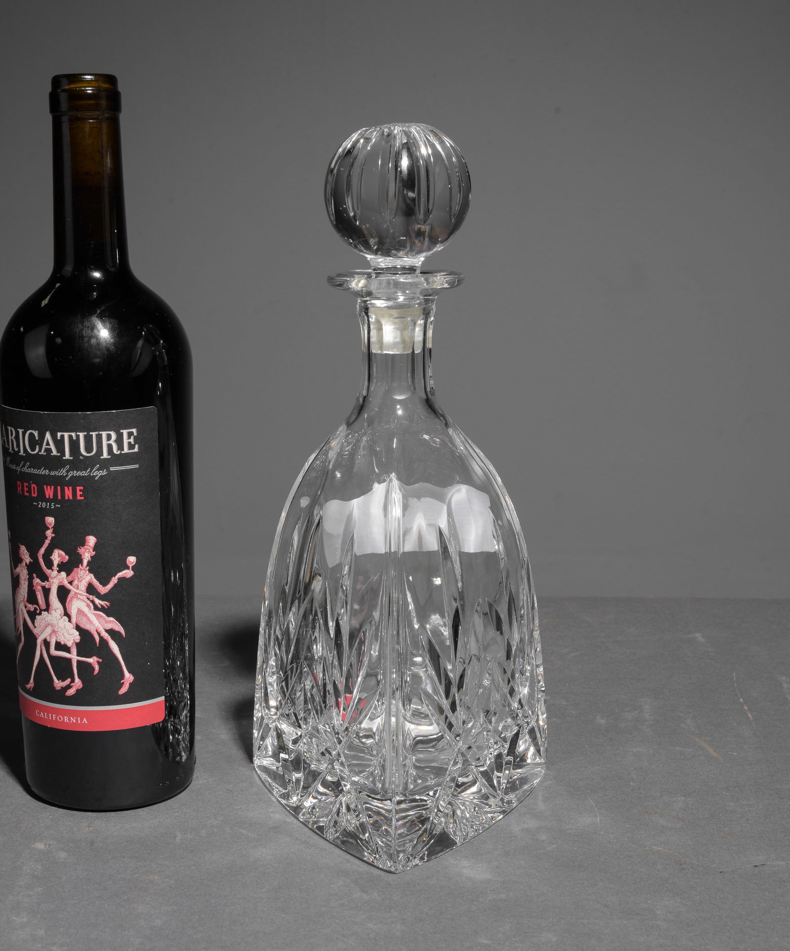 Homa Webb Cut Crystal Triangular Decanter: Homa Webb Cut Crystal Triangular Decanter - 11 in tall x 5 x 5