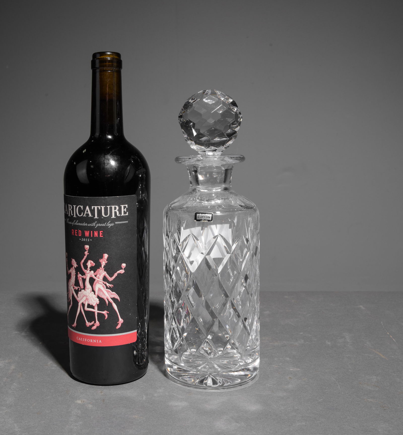 Clifton Cut Crystal Cylindrical Decanter: Clifton Cut Crystal Cylindrical Decanter - 10.5 in tall x 3.5 inch diameter