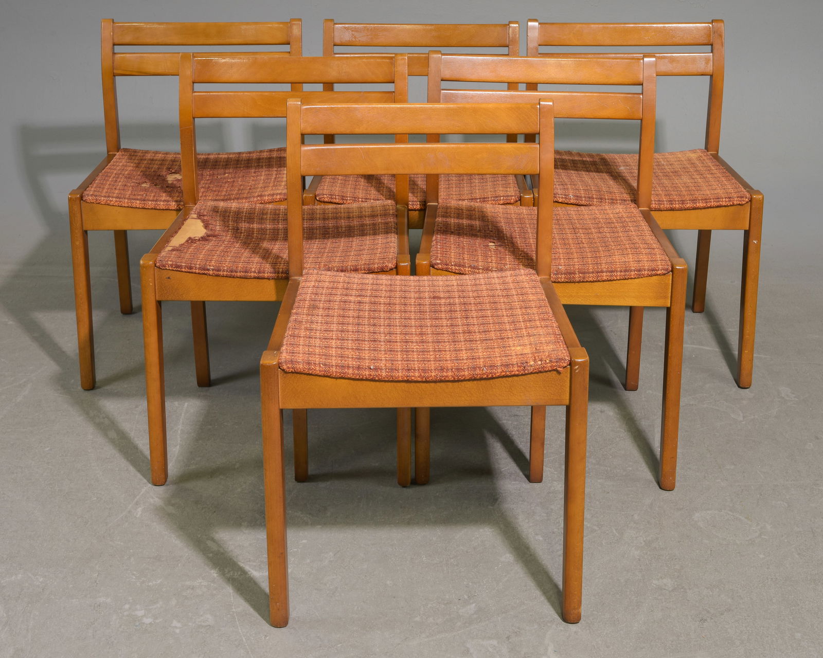 Mid Century Modern Set of 6 Dining Chairs: Danish Modern Style Set of 6 Dining Chairs - 30 in tall x 19.5 x 16 each with a seat height of 17 inches