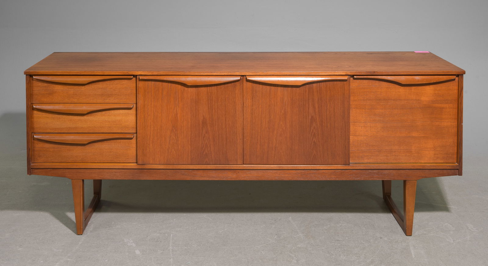 Mid Century Modern Sideboard with Folded Handles: Danish Modern Style Sideboard / Credenza with Folded Handles - 28.5 in tall x 71.5 x 17