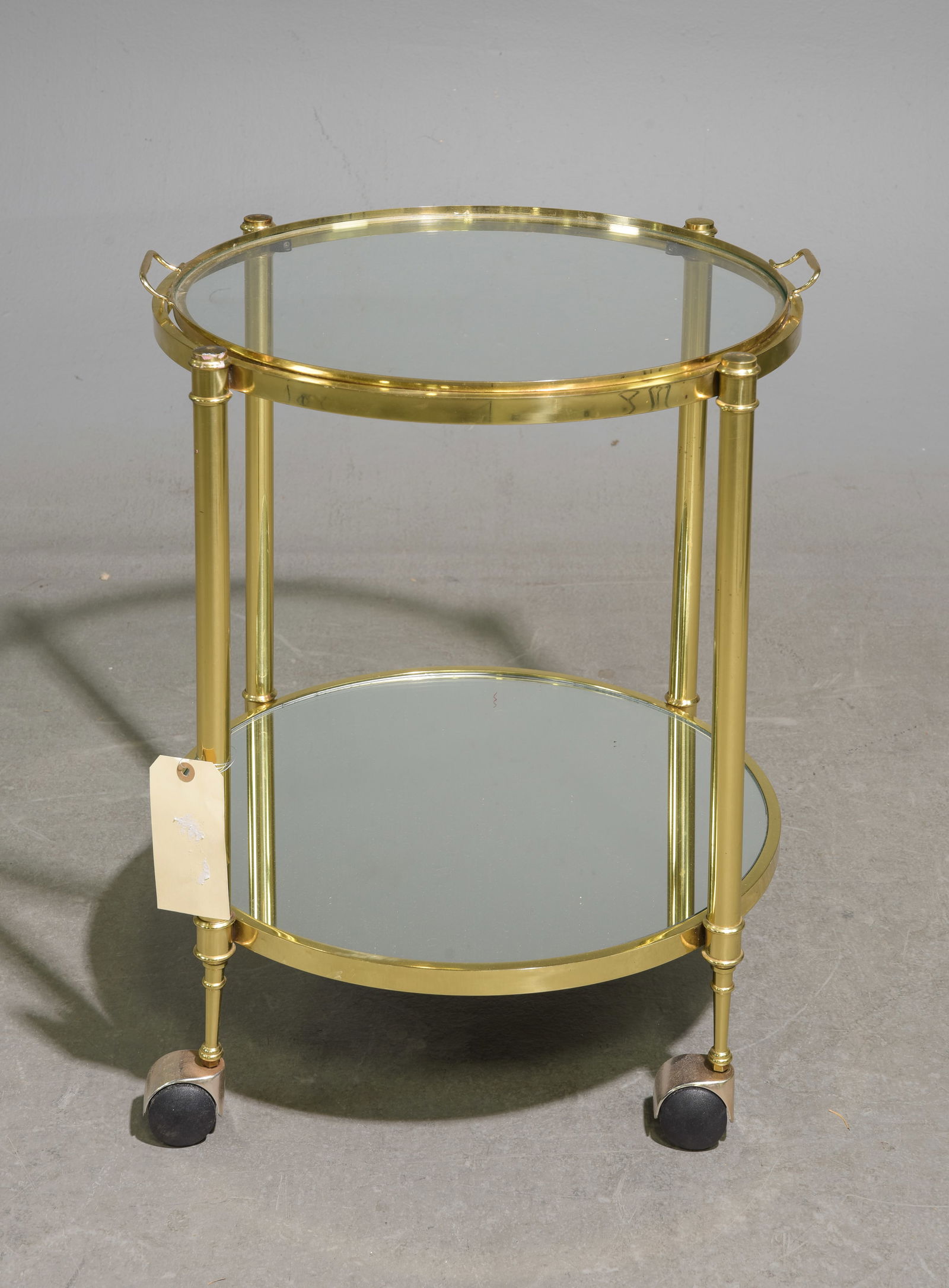 Two Tier Brass Cocktail Cart / Trolley: Two Tier Brass Cocktail Cart / Trolley - 24 in tall x 21 inch diameter