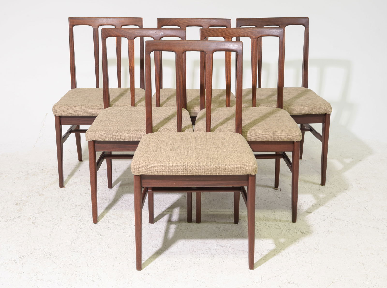6 Mid Century Modern Dining Chairs By Younger: Set of 6 Danish Modern Style African Teak Wood Chairs by Younger - 34.75 in tall x 19.5 x 17.5 each with a seat height of 17.5 inches