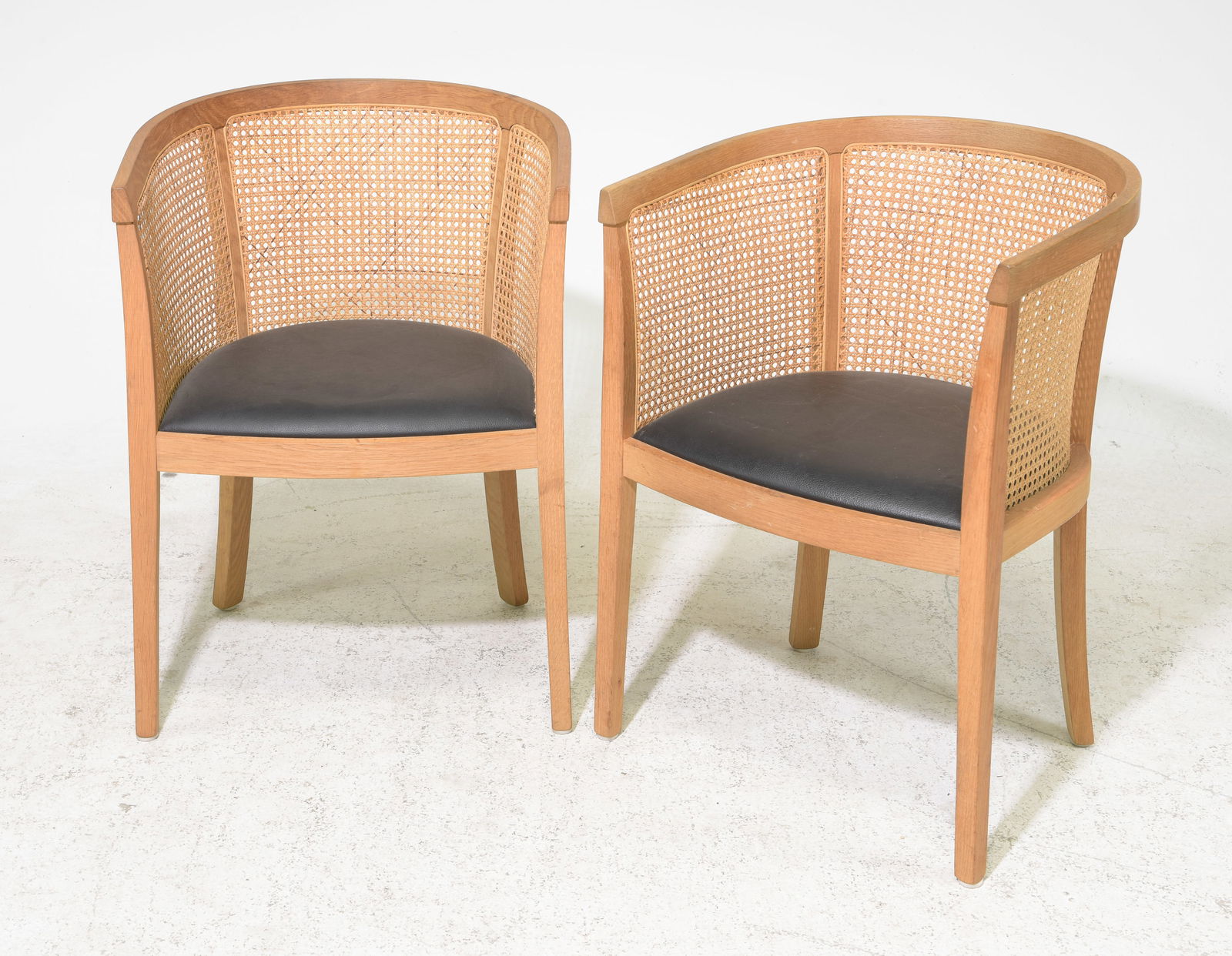2 Danish Kaare Klint Style Caned Arm Chairs: 2 Danish Caned Arm Chairs attributed to Kaare Klint Faaborg - 31 in tall x 22 x 21 each with a seat height of 16.5 inches