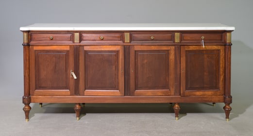 Louis XVI Style Mahogany White Marble Top Sideboard