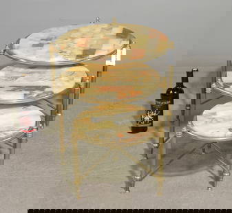 French Nest of Three Onyx Top Tables: French Nest of Three Onyx Top Tables - 16.5 in tall x 21.5 inch diameter, 14 in tall x 18 inch diameter and 11.5 in tall x 14 inch diameter