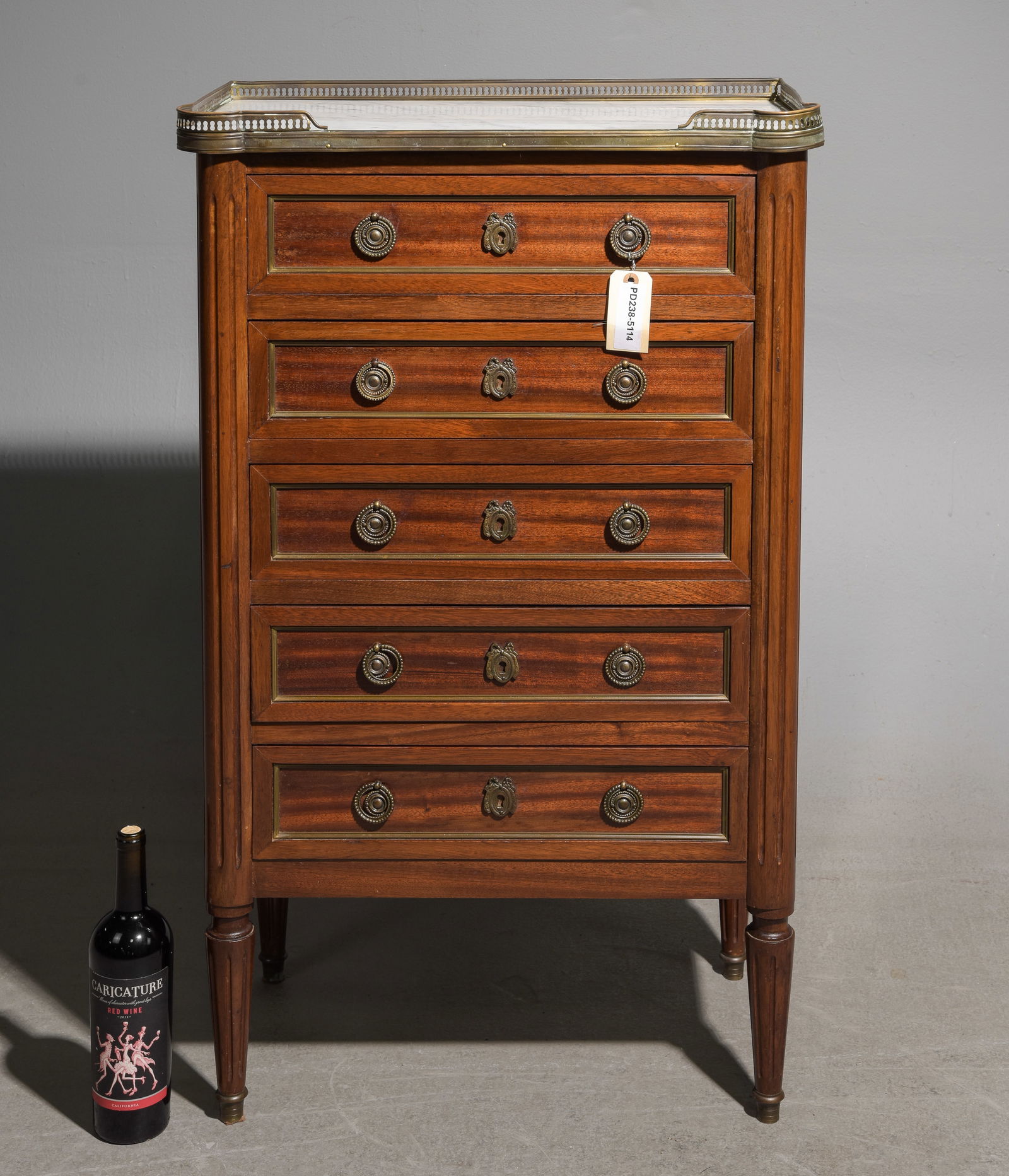 Louis XVI Style White Marble Top Five Drawer Chest (1 of 3)