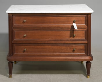 Louis XVI Style White Marble Top Chest