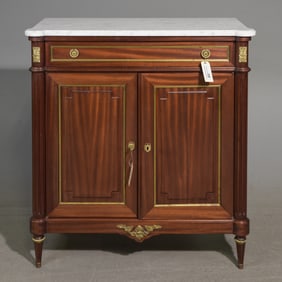 Louis XVI Style White Marble Top Hall Cabinet