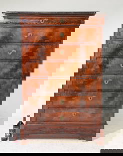 Louis Philippe Style Marble Top Semaniere: French Louis Philippe Style Marble Top Mahogany Semaniere / 7 Drawer Chest - 61 in tall x 42 x 19.75