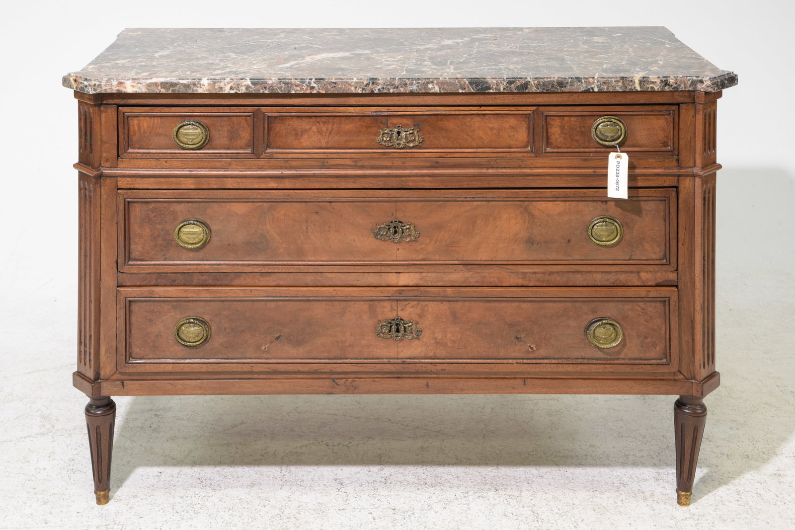 Louis XVI Style Marble Top Three Drawer Chest: French Louis XVI Style Marble Top Three Drawer Chest - 32 in tall x 48 x 23.5