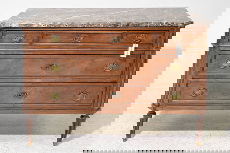 Louis XVI Style Marble Top Three Drawer Chest: French Louis XVI Style Marble Top Three Drawer Chest - 32 in tall x 48 x 23.5