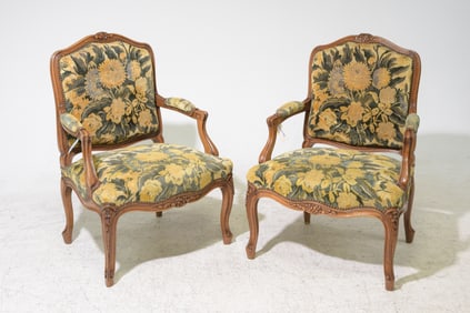 Louis XV Style Pair of Upholstered Arm Chairs