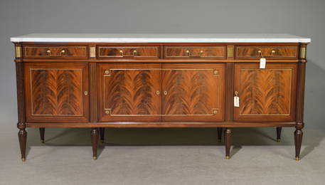 Louis XVI Style White Marble Top Mahogany Sideboard
