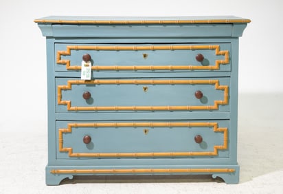 Faux Bamboo Large Painted Four Drawer Chest