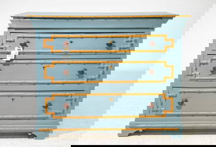 Faux Bamboo Large Painted Four Drawer Chest