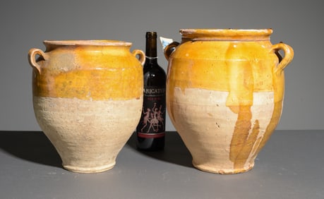 2 French Yellow Glazed Confit Pots