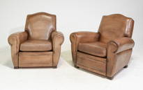 French Pair of Art Deco Style Leather Club Chairs