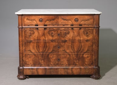 French Walnut White Marble Top Chest