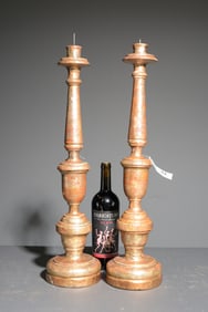 Antique Italian Pair of Polychrome Candlesticks