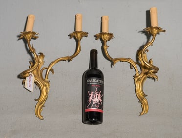 2 French Double Arm Gilded Metal Sconces #1