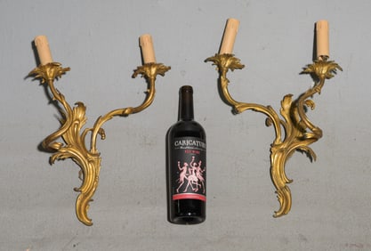 2 French Double Arm Gilded Metal Sconces #2