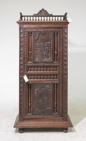 French Breton Style Carved Oak Cabinet