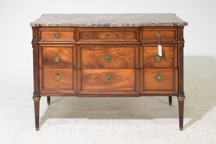 Louis XVI Style Marble Top Three Drawer Chest