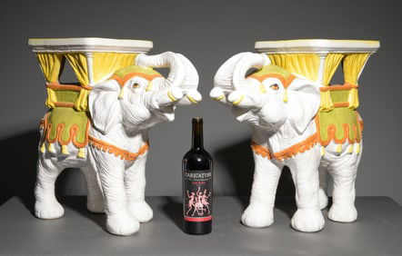 2 Hand Painted Elephant Garden Stools / Plant Stands