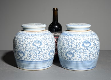 2 Blue & White Asian Ginger Jars
