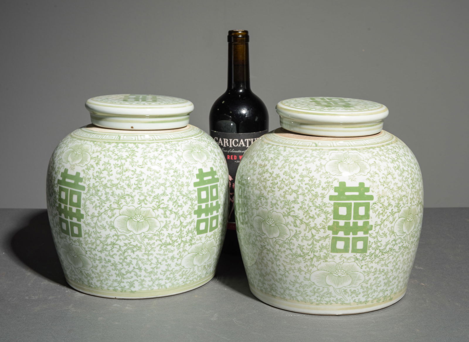 2 Green & White Asian Ginger Jars (1 of 5)