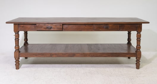 French Waxed Oak Drapers Table with Drawers