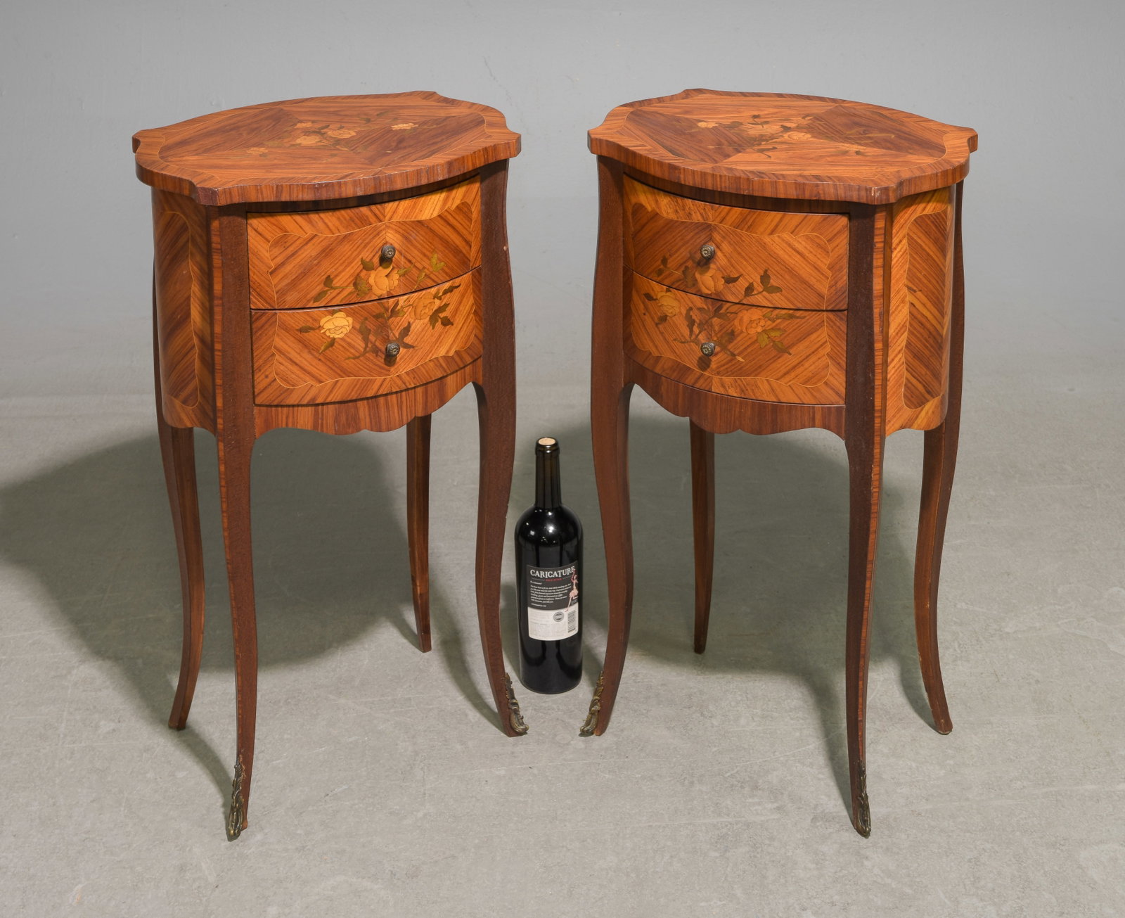 French Inlaid Pair of Chests / Nightstands: French Inlaid Pair of Chests / Nightstands - 27.75 in tall x 16.25 x 12.75 each