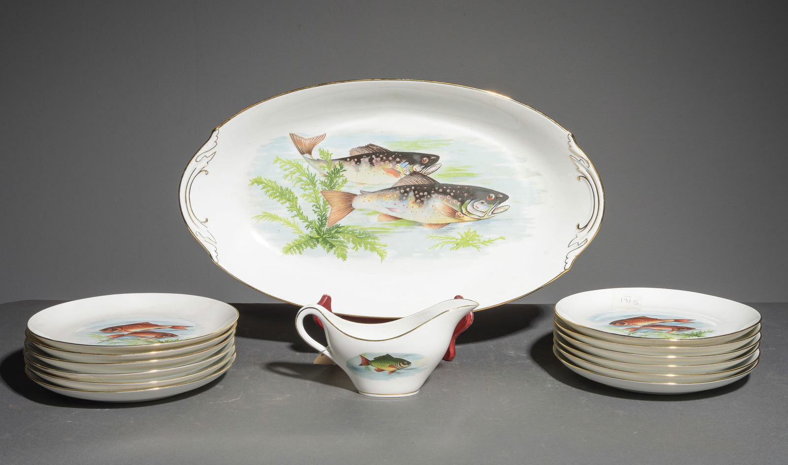 14pc French Fish Plate Set - Platter, Plates & Boat (1 of 6)